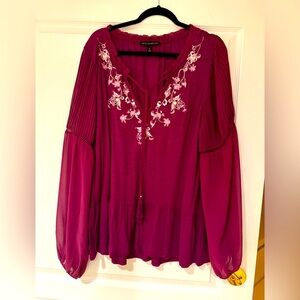 WHBM Gorgeous Embroidered Plum Blouse